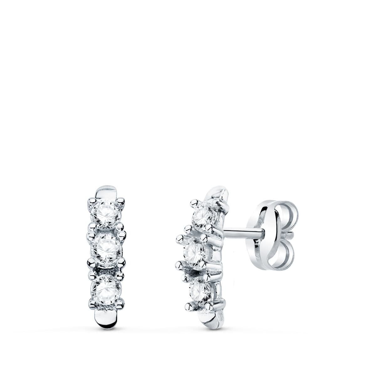 Pendientes Circonita con Garras 9,5 x 2,5 mm presión de oro blanco 18K