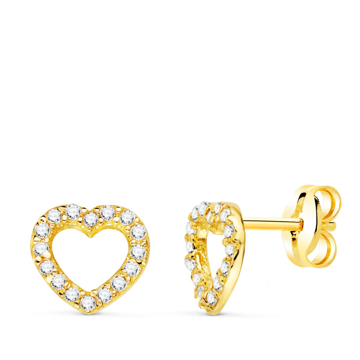Pendientes Corazon Mini con Circonita 7 x 7 mm de oro amarillo 18K