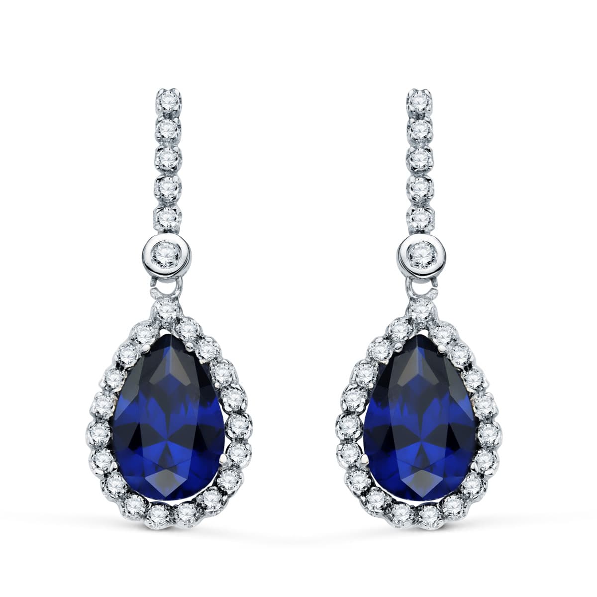 Pendientes Dos Cuerpos con Piedra Azul 12 x 8 mm. 33 x 12 mm de oro blanco 18K