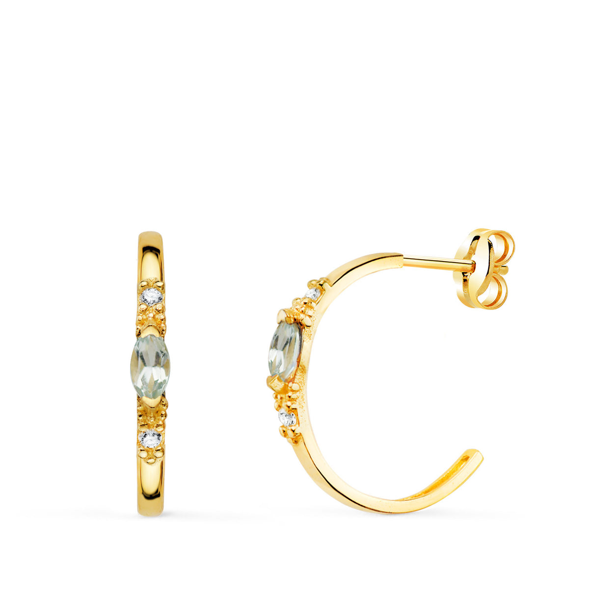 Pendientes Medio Aro Aguamarina Talla Marquise. 15 x 2 mm de oro amarillo 18K