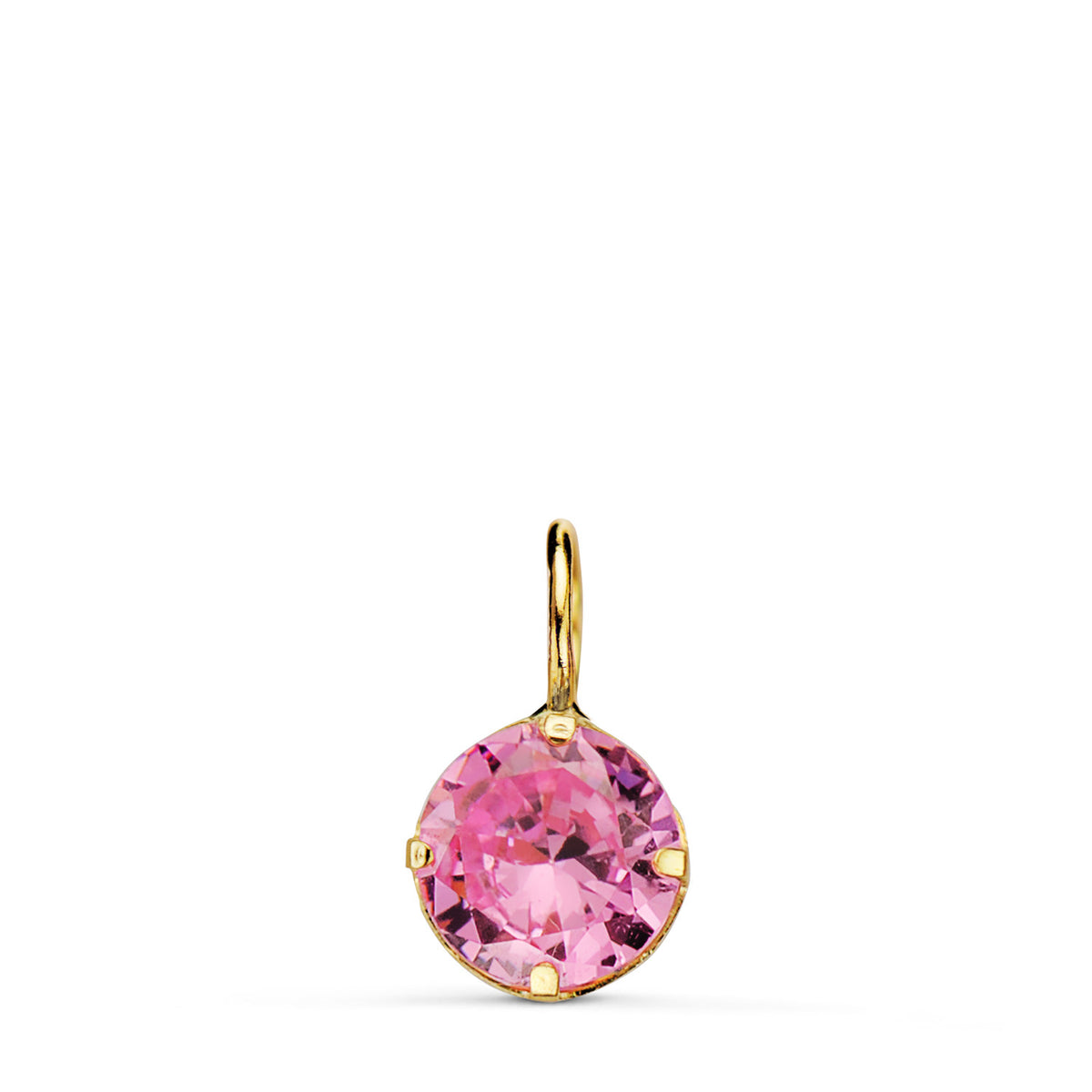 Colgante Redondo con Piedra Rosa 6 mm. de oro amarillo 18K