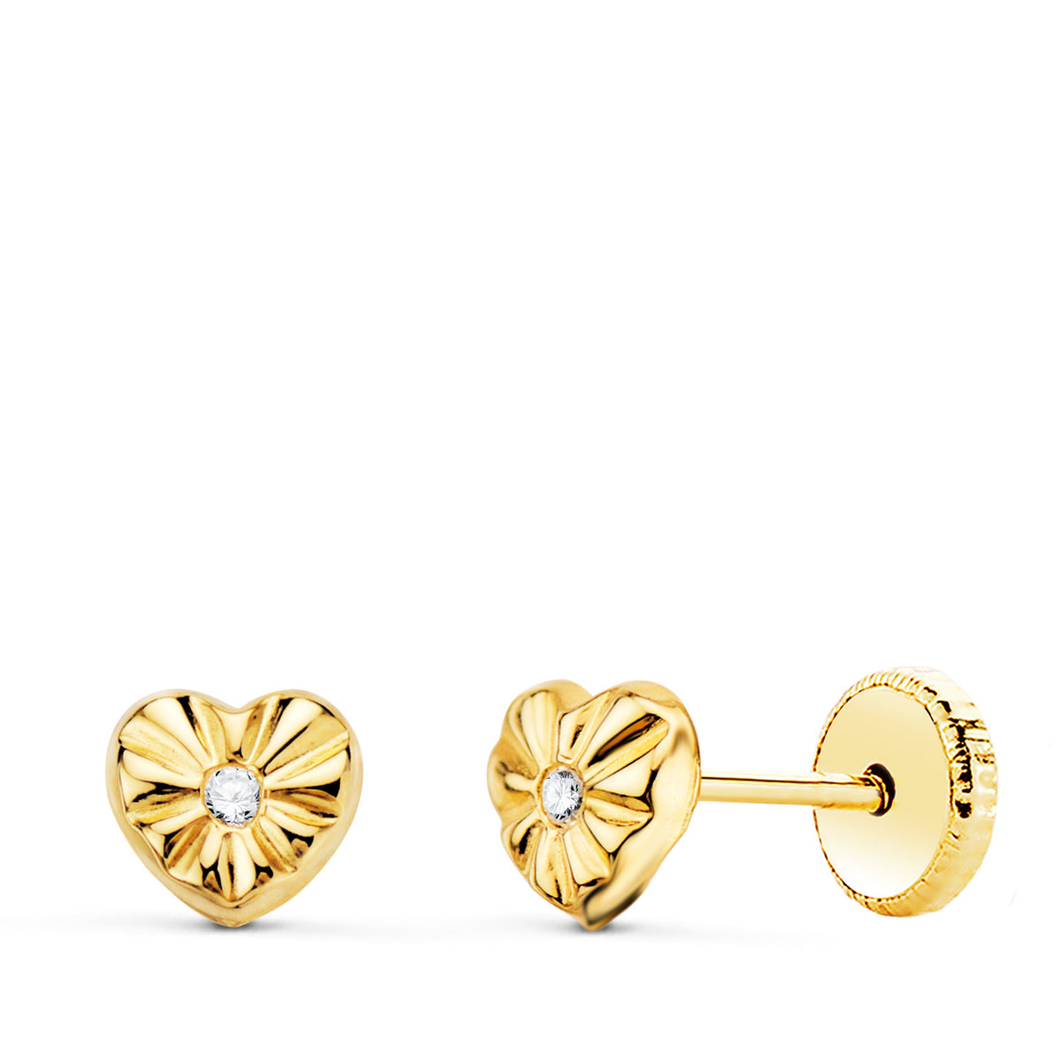 Pendientes Corazon con Circonita 5 x 5 mm Cierre Tuerca de oro amarillo 18K
