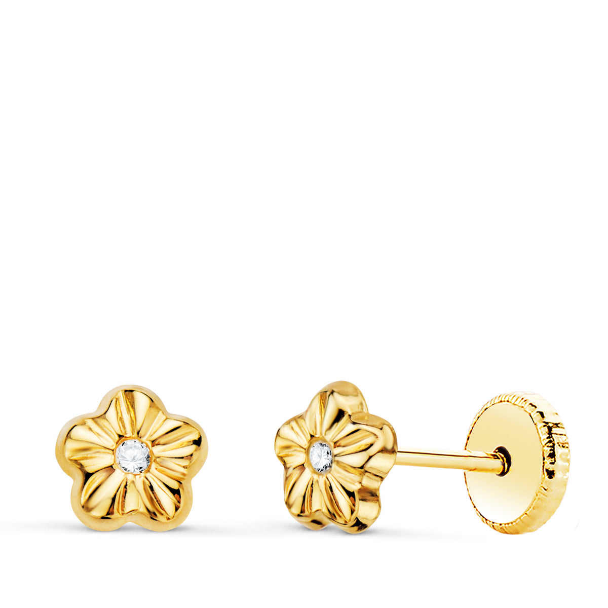 Pendientes Flor con Circonita 5 x 5 mm Cierre Tuerca de oro amarillo 18K
