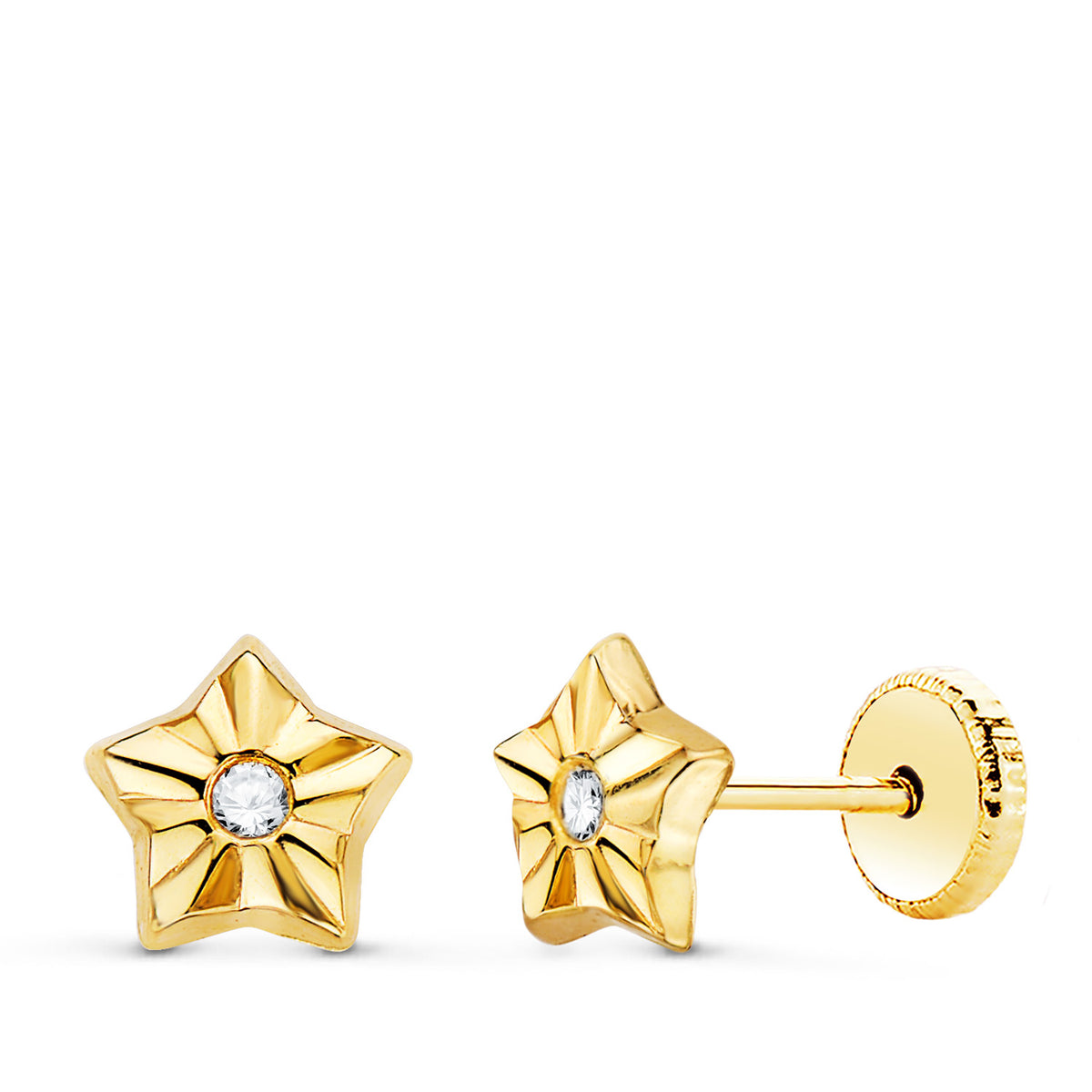 Pendientes Estrella Circonita 6 mm Cierre Tuerca 18K