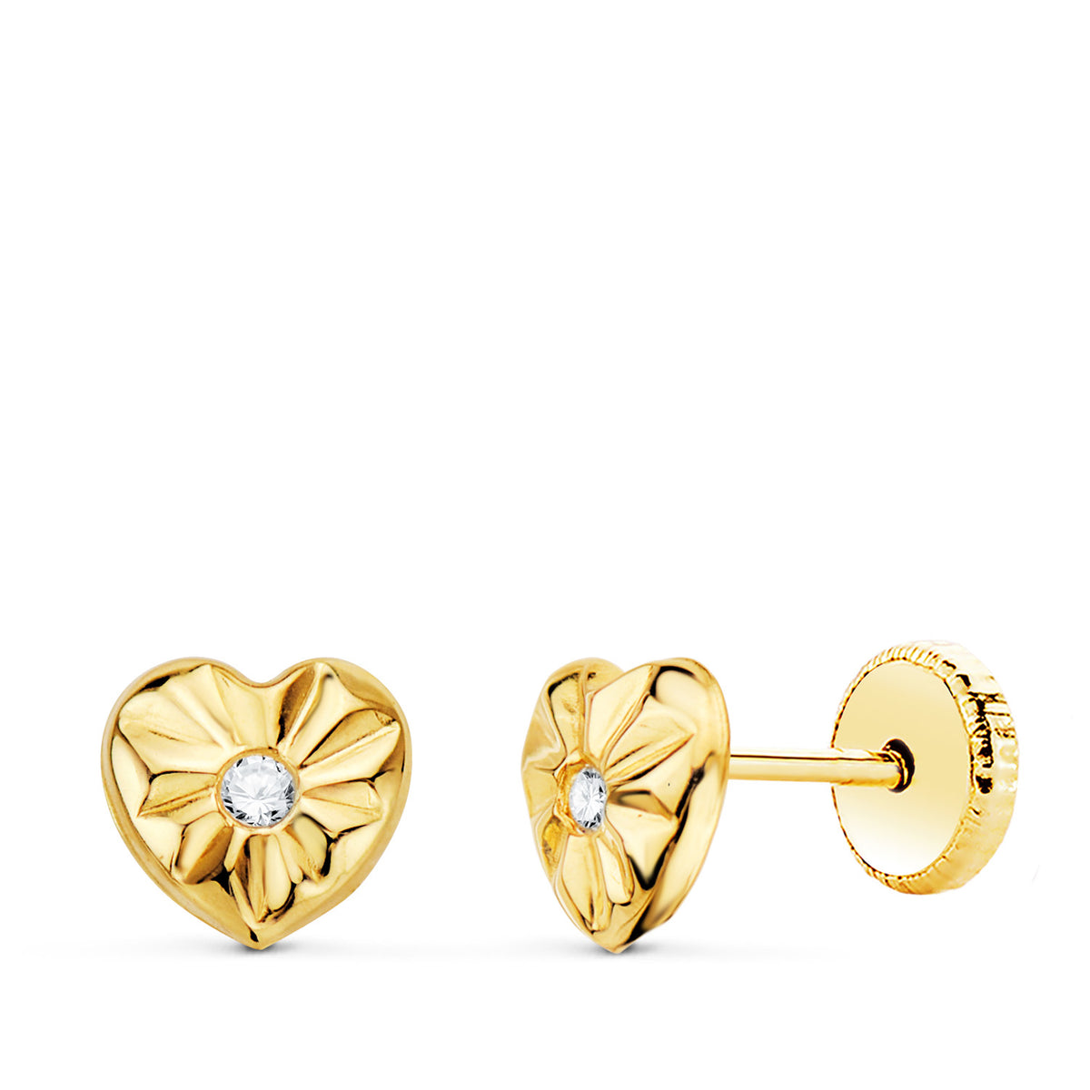 Pendientes Corazon con Circonita 6,5 x 6 mm Cierre Tuerca de oro amarillo 18K
