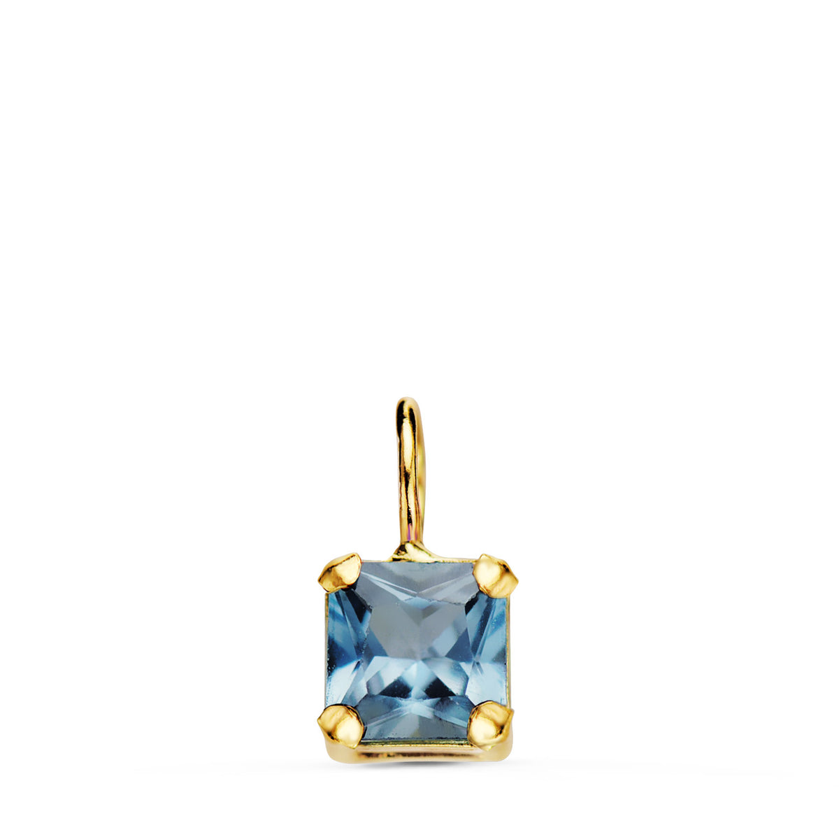Colgante Cuadrado con Garras y Piedra Color Aguamarina 5,5 x 5,5 mm. de oro amarillo 18K
