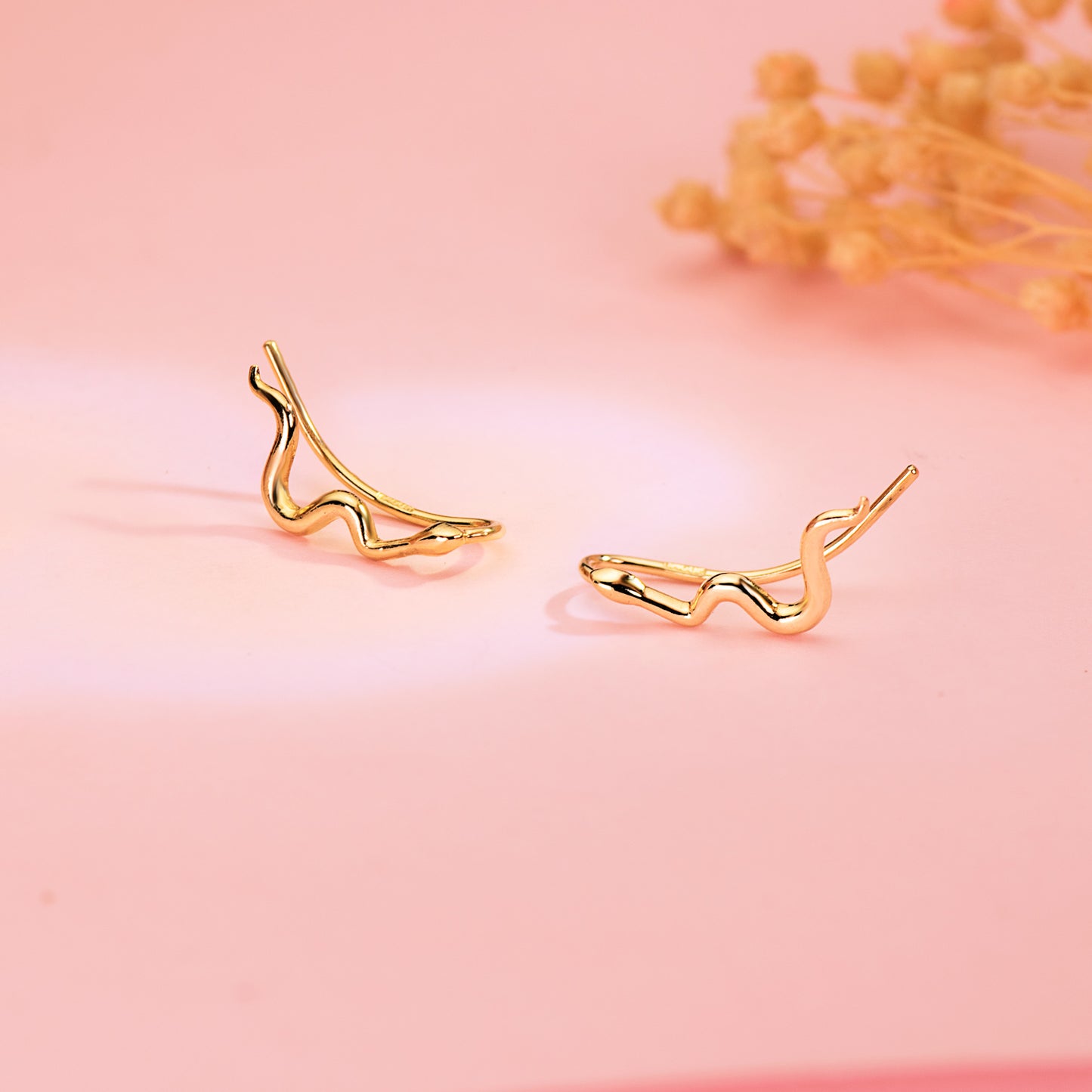 18K PENDIENTES ORO AMARILLO TREPADORES DE SERPIENTES. 15 X 2,5 MM