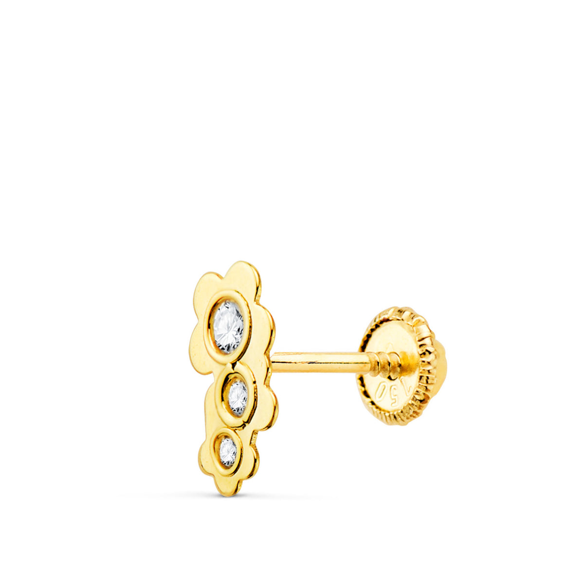 Piercing Oreja Tres Flores con Circonita 7 x 4 mm de oro amarillo 18K