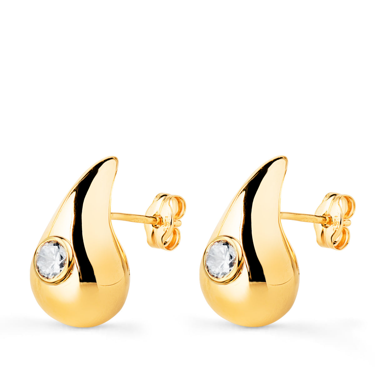 Pendientes Gota con Circonita Brillo Hueca 16 x 9 mm. de oro amarillo 18K