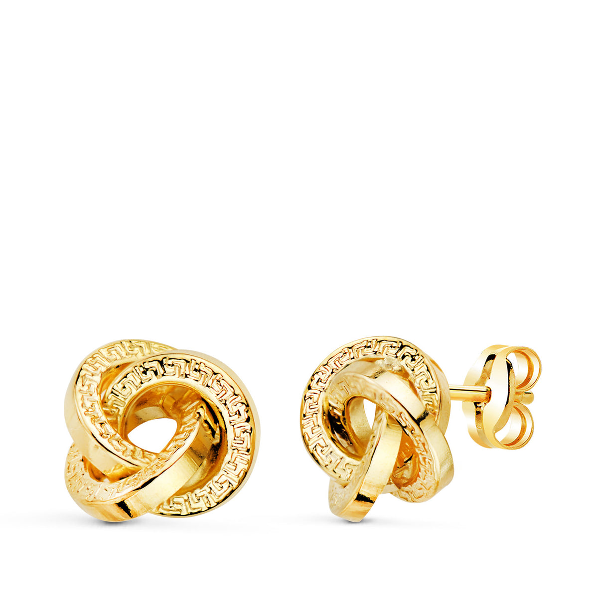 Pendientes Tres Aros con Greca 9,5 x 9,5 mm. de oro amarillo 18K