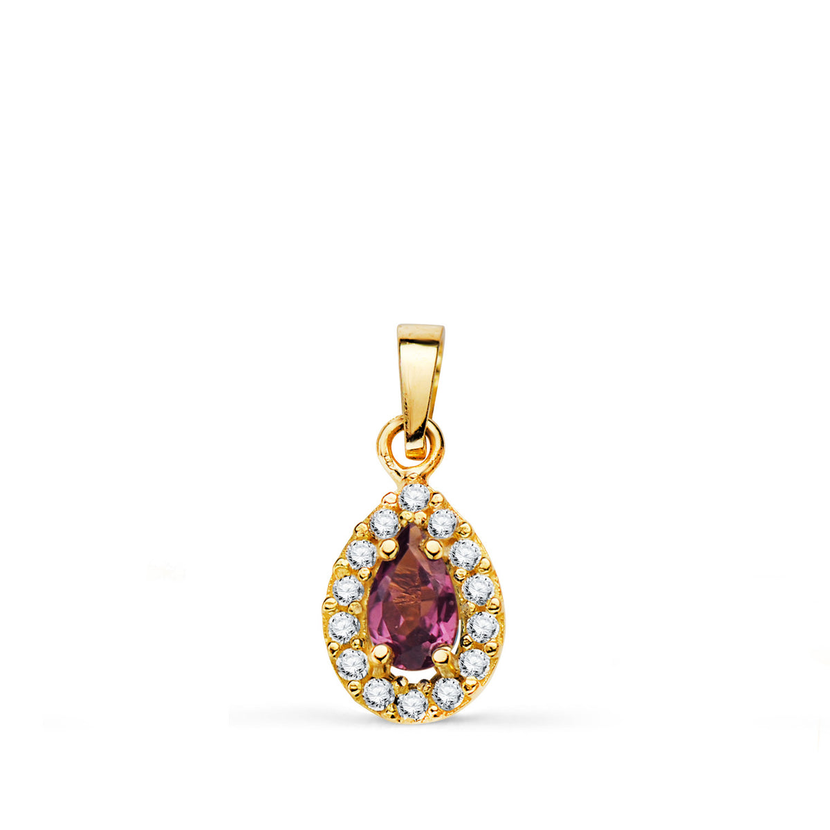 Colgante Piedra Gota Amatista y Circonitas. 11 x 6 mm. de oro amarillo 18K