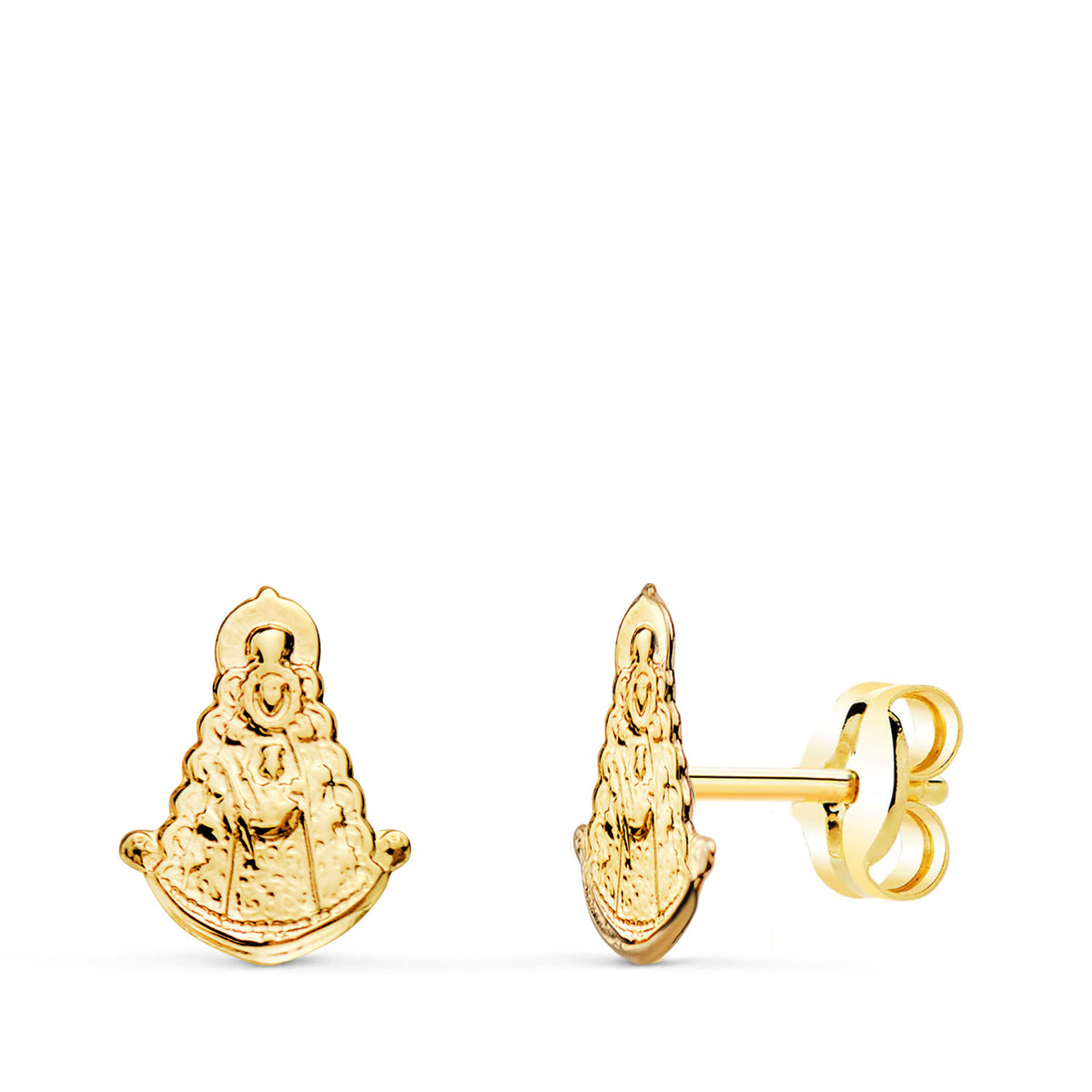 Pendientes Virgen del Rocio Brillo 9 x 7 mm. de oro amarillo 18K