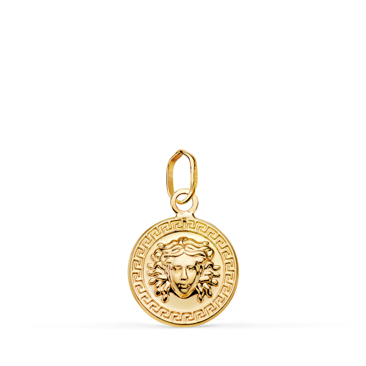 Medalla Medusa Greca en Brillo. Medida: 12 mm de oro amarillo 18K