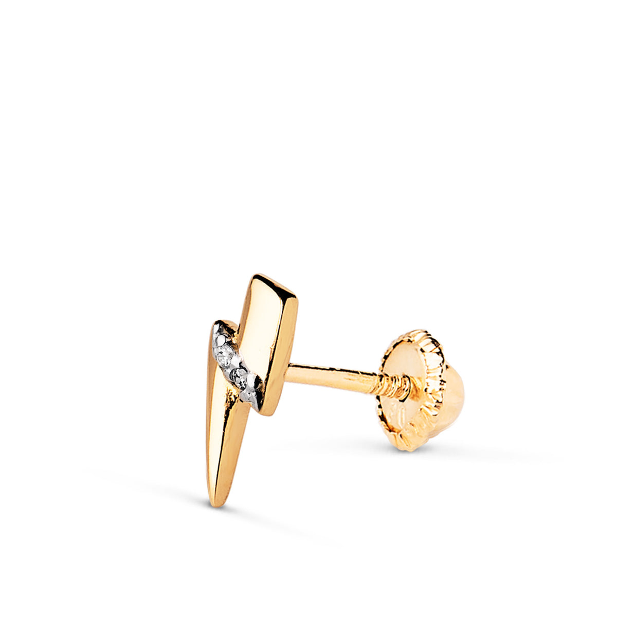 Piercing Rayo con Circonitas. Medida: 9 x 3 mm Cierre Tuerca de oro amarillo 18K