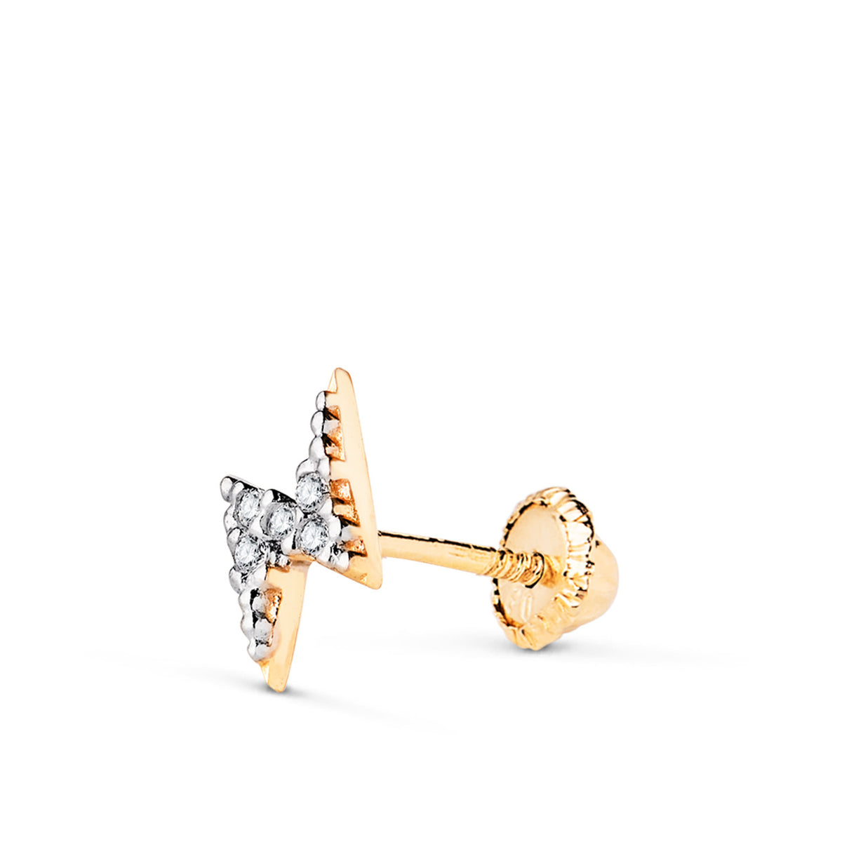 Piercing Rayo con Circonitas. Medida: 7 x 4 mm. Cierre Tuerca de oro amarillo 18K