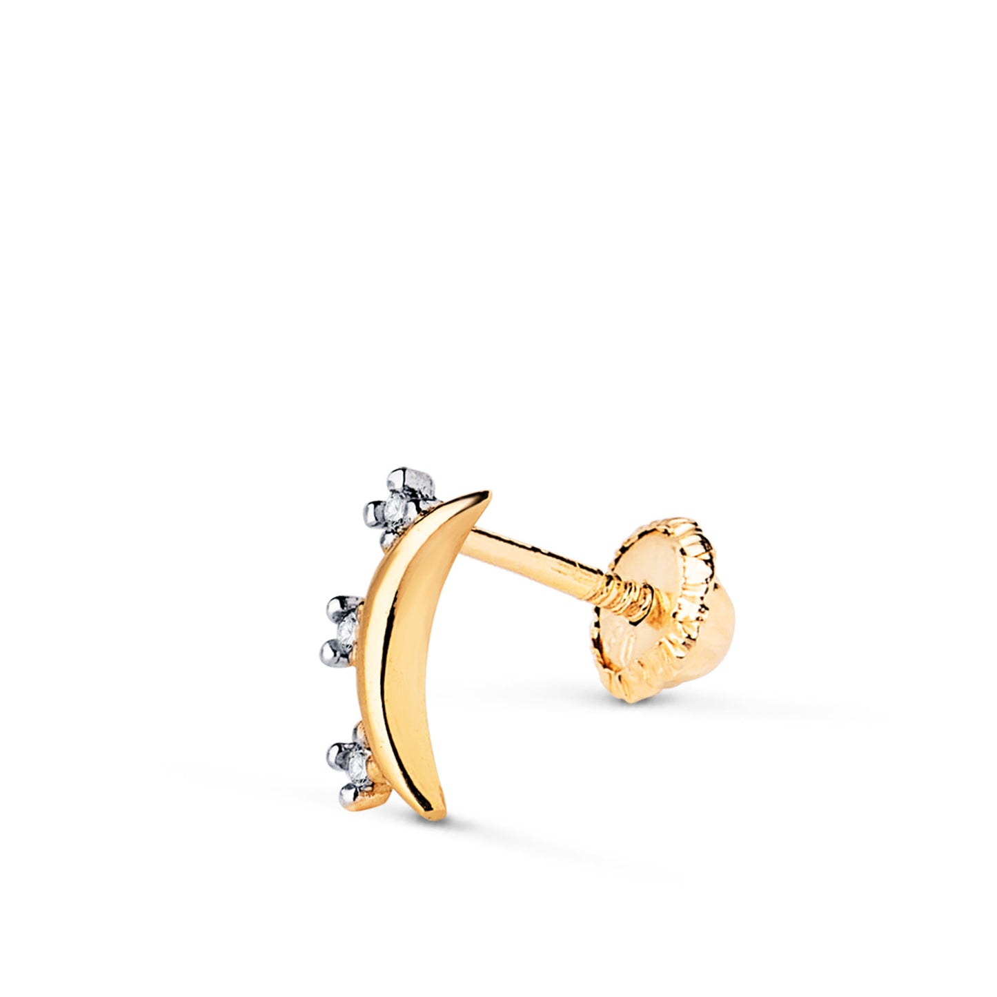 Piercing Bicolor Luna con Circonitas. Medida: 8 x 4 mm. Cierre Tuerca 18K