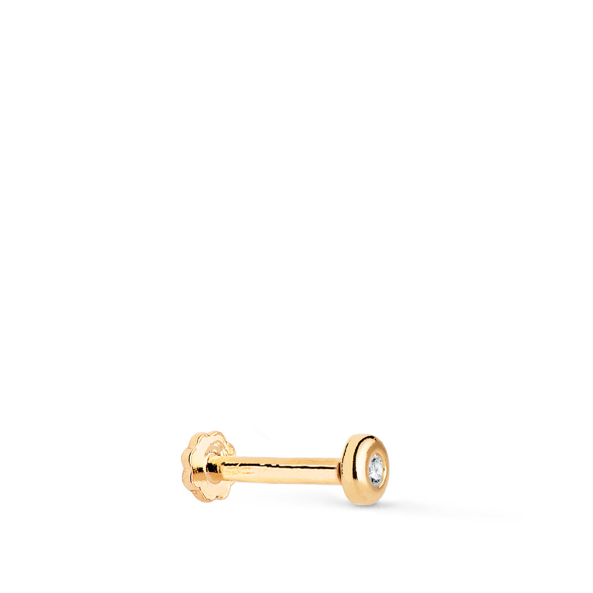 Piercing de Oreja Chaton 3 mm con Circonita. Grueso Barra 1,20 mm. Cierre Tuerca de oro amarillo 18K
