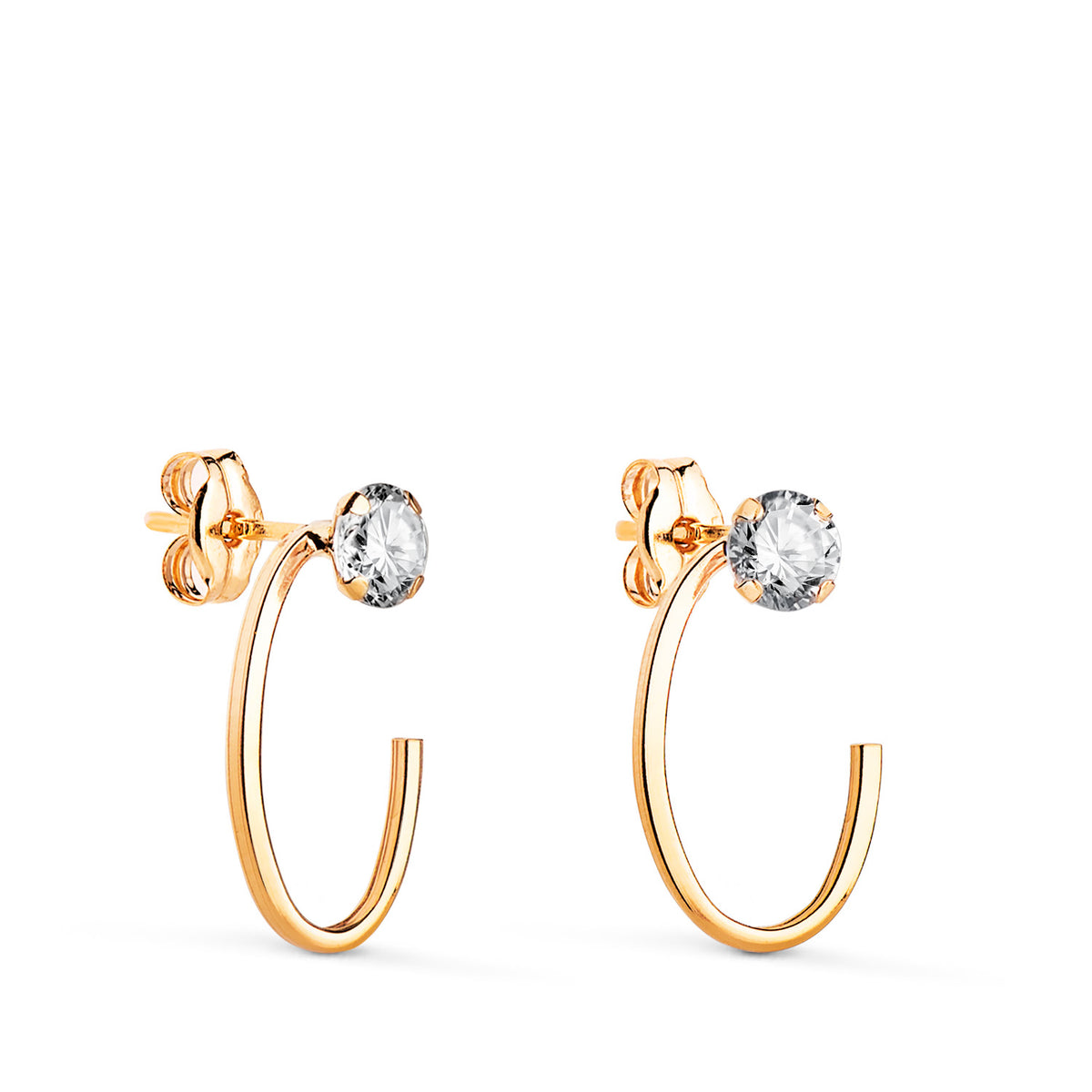 Pendientes Oval Abierto con Circonita. Medida: 15 x 9 mm. de oro amarillo 18K