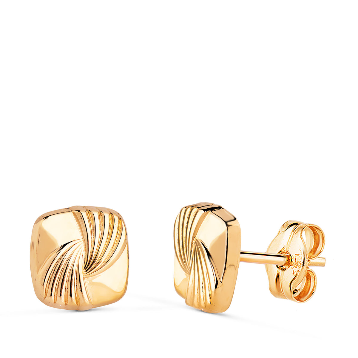 Pendientes Cuadrados Gallones en Brillo. Medida: 7 x 7 mm de oro amarillo 18K