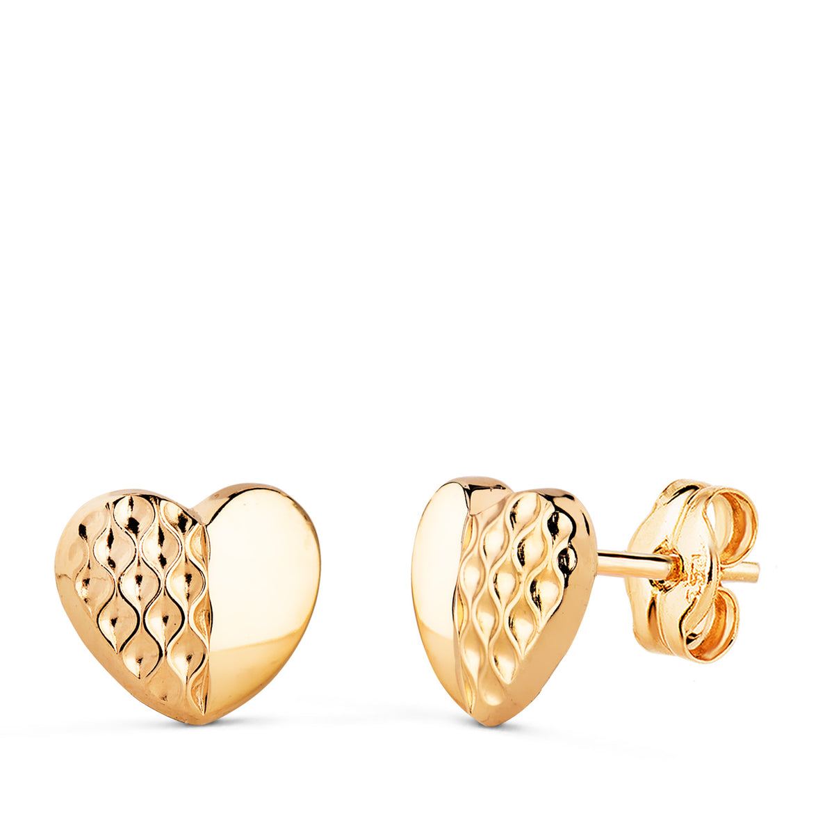 Pendientes Corazones en Brillo. Medida: 8 x 7 mm de oro amarillo 18K