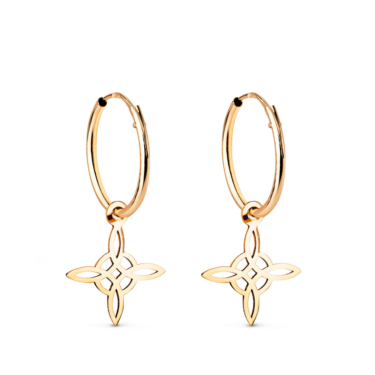 Aros Tubo con Nudo de Bruja 12 x 10 mm. Aro Hueco 12 x 1.2 mm de oro amarillo 18K