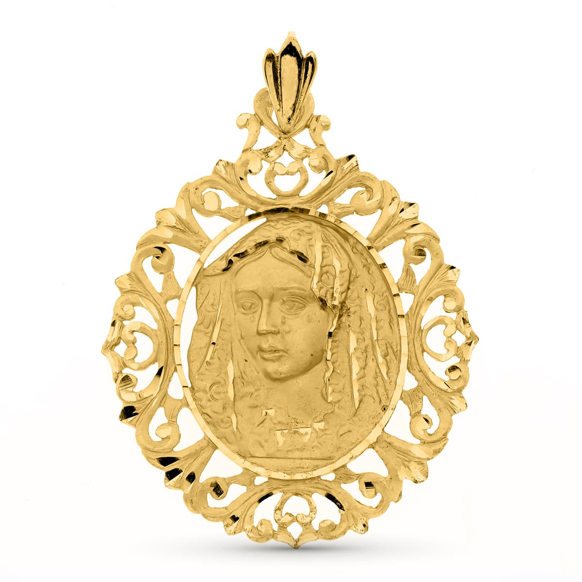 18K MEDALLA ORO AMARILLO VIRGEN DE LA MACARENA CERCO 52X42 MM