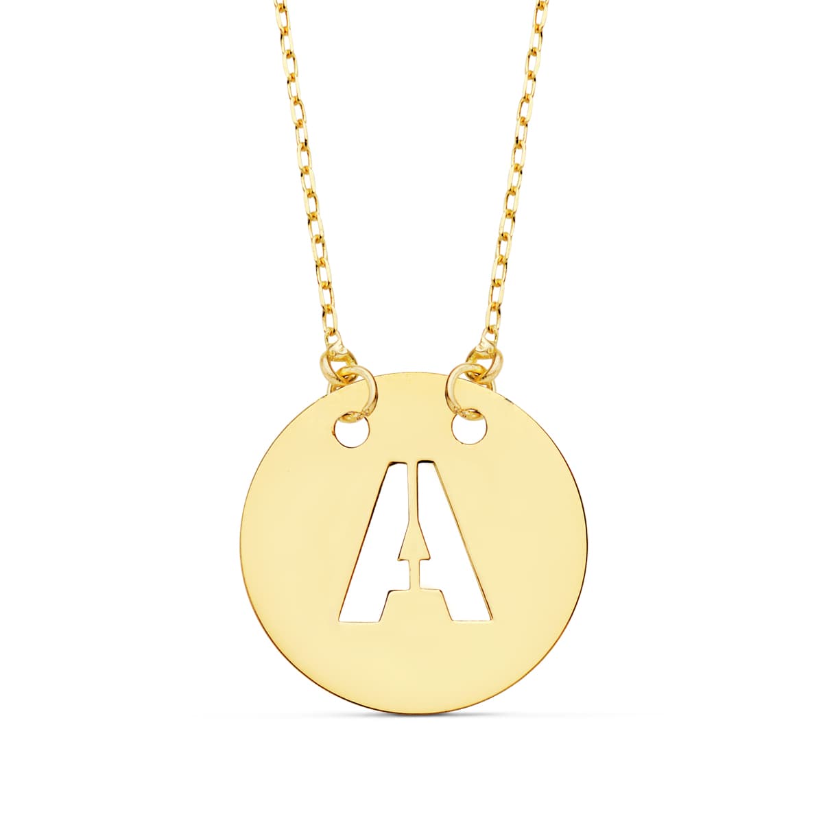 18K COLGANTE ORO AMARILLO LETRA " A " 15 MM CADENA FORZADA 42CM