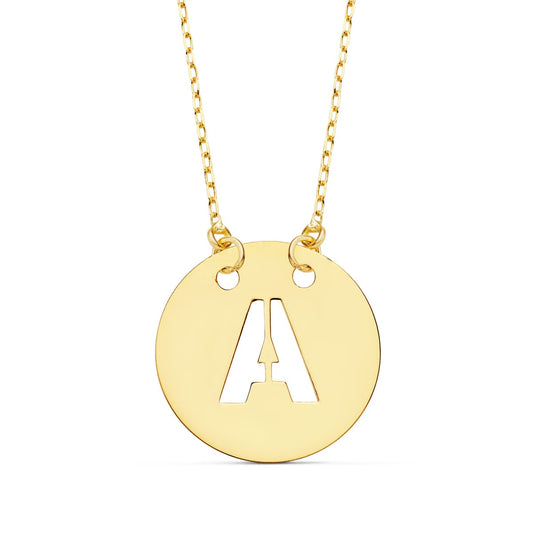 18K COLGANTE ORO AMARILLO LETRA " A " 15 MM CADENA FORZADA 42CM