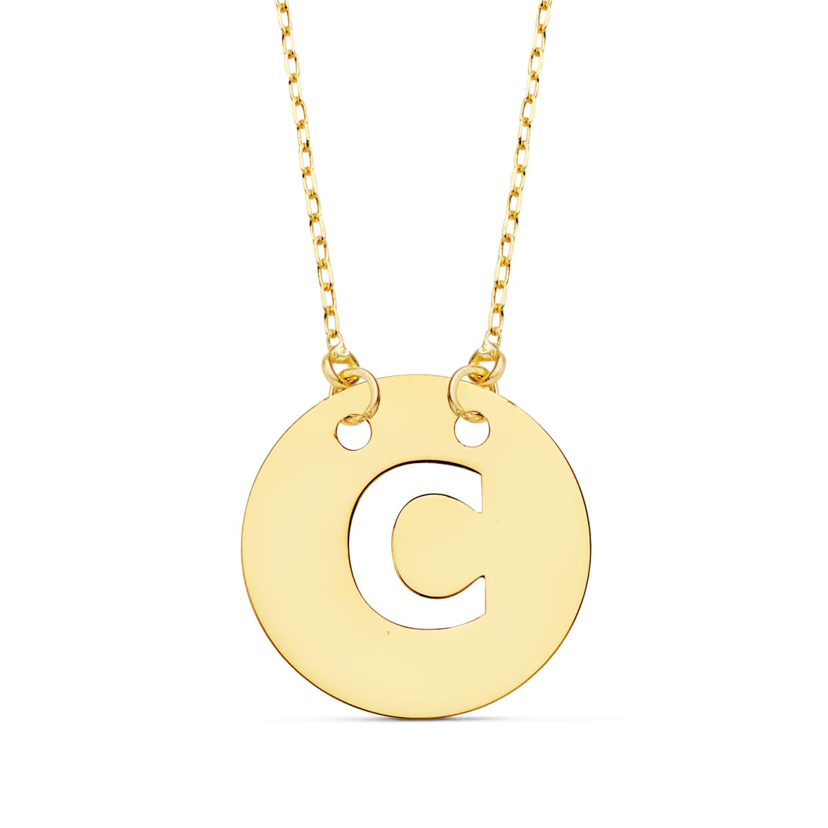 Colgante Letra " C " 15 mm Cadena Forzada 42 cm de oro amarillo 18K