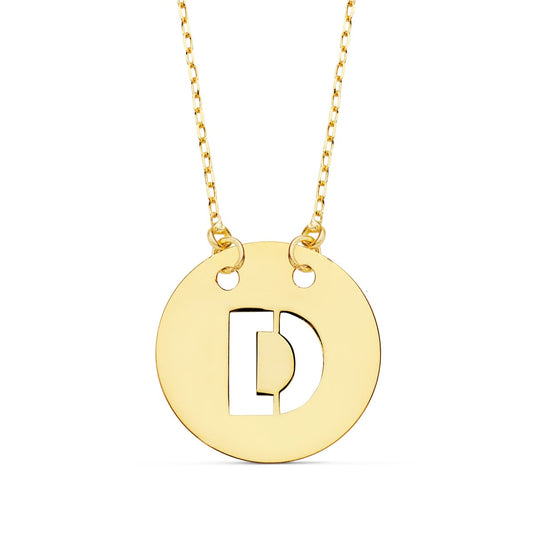 18K COLGANTE ORO AMARILLO LETRA " D " 15 MM CADENA FORZADA 42CM