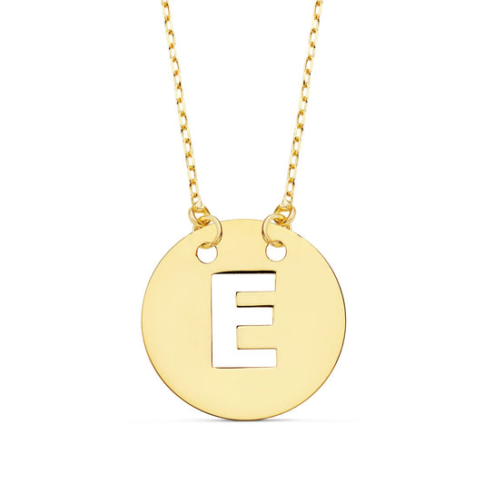 18K COLGANTE ORO AMARILLO LETRA " E " 15 MM CADENA FORZADA 42CM