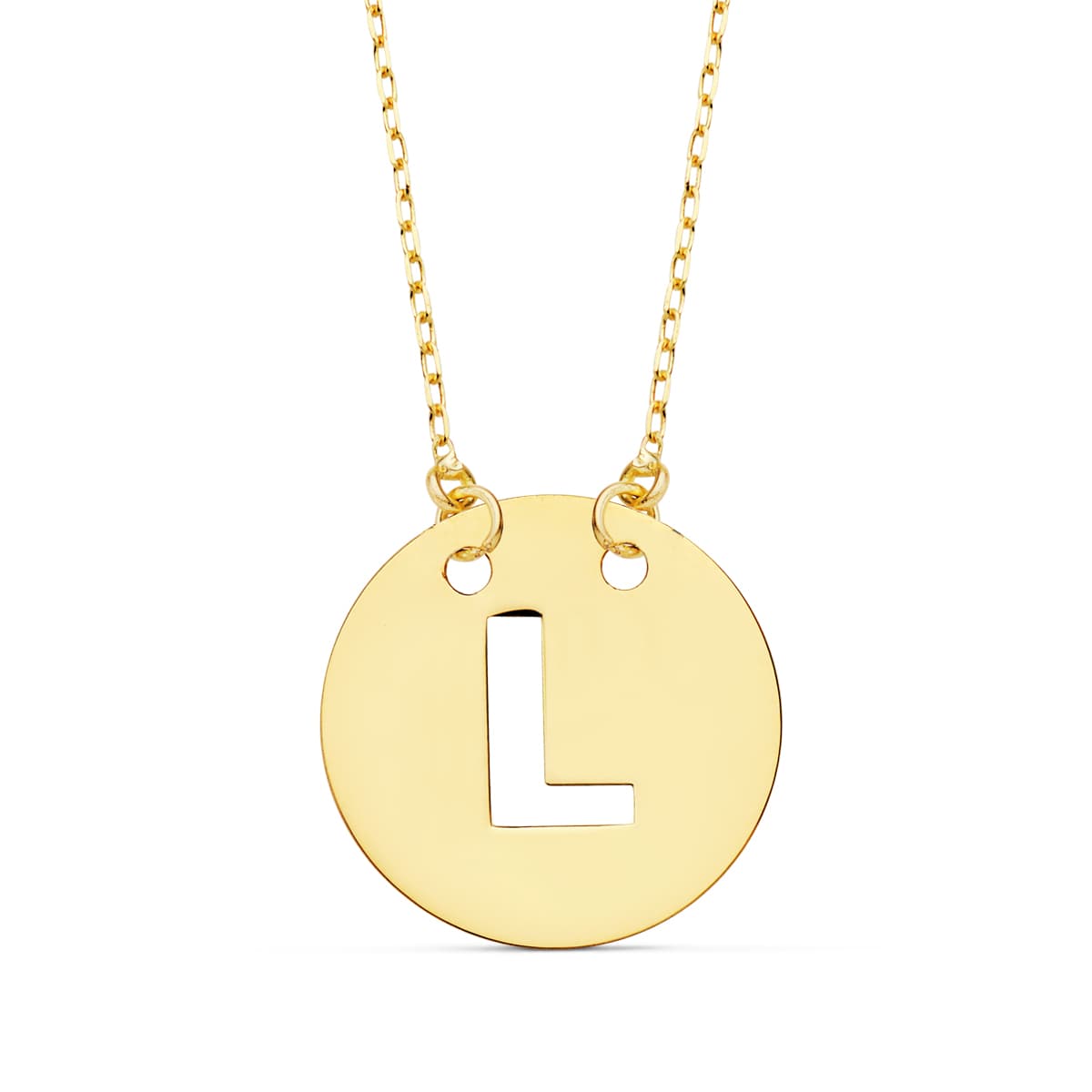 Colgante Letra " L " 15 mm Cadena Forzada 42 cm de oro amarillo 18K