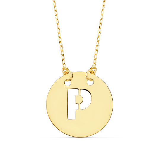 18K COLGANTE ORO AMARILLO LETRA " P " 15 MM CADENA FORZADA 42CM