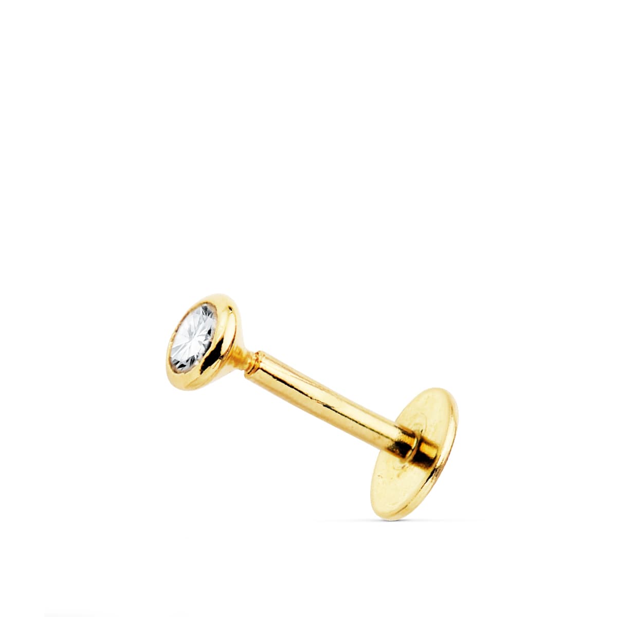 Piercing Labio Circonita Bocel 3 mm Grueso Barra 1,20 mm Longitud 7 mm Total Piercing 9 mm Cierre Tuerca de oro amarillo 18K
