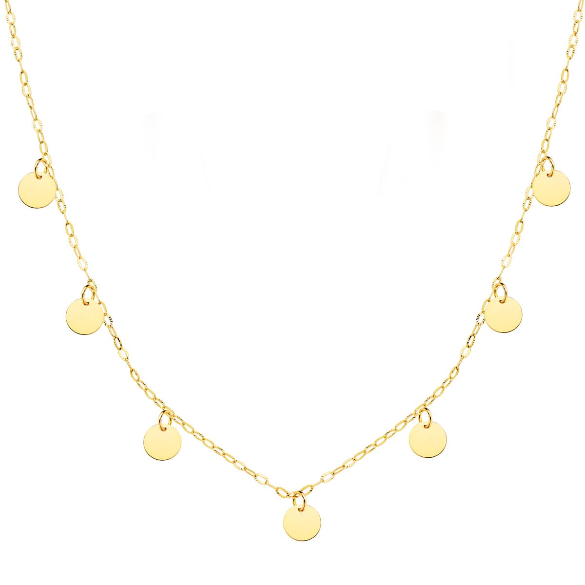 18K GARGANTILLA ORO AMARILLO PLACA CHAPAS REDONDAS 5 MM CADENA FORZADA 45CM