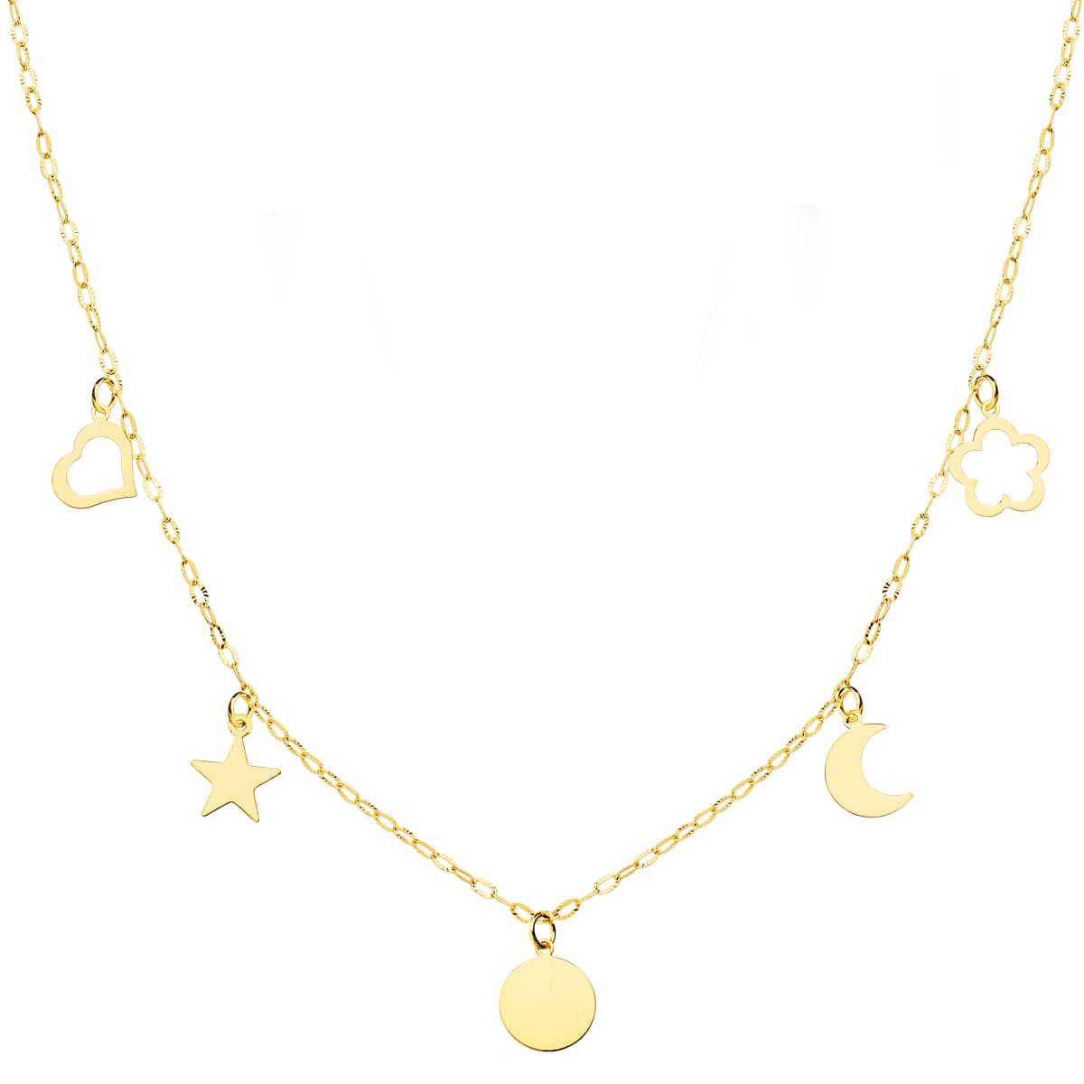 18K GARGANTILLA ORO AMARILLO PLACA CHAPA Y MOTIVOS 6 MM CADENA FORZADA 45CM