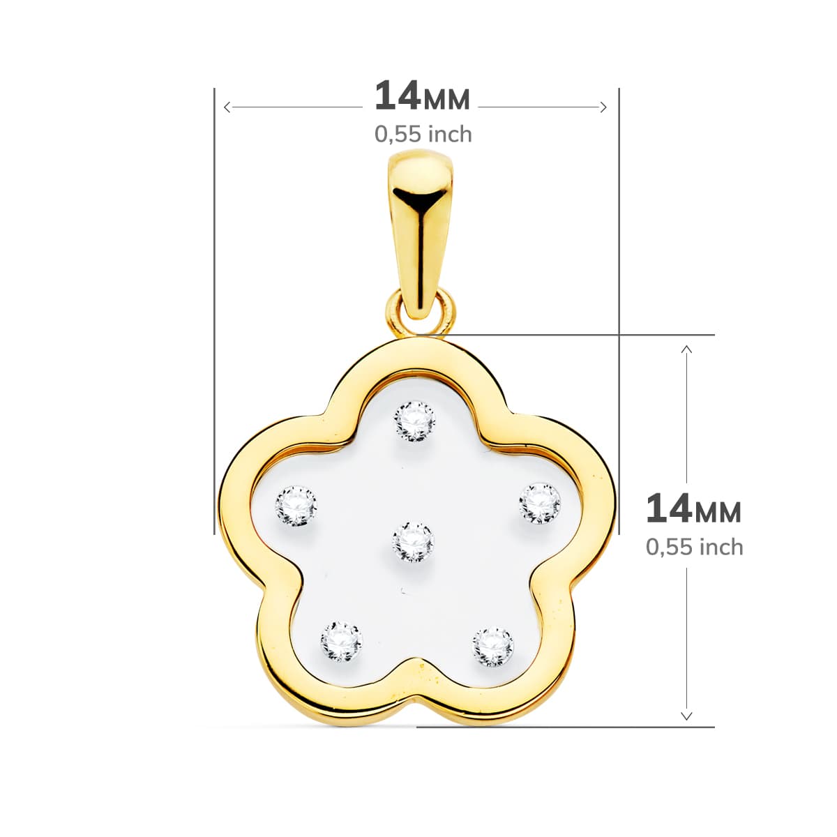 18K COLGANTE ORO AMARILLO FLOR AIRSHINE TRANSPARENTE CON CIRCONITA 14X14 MM