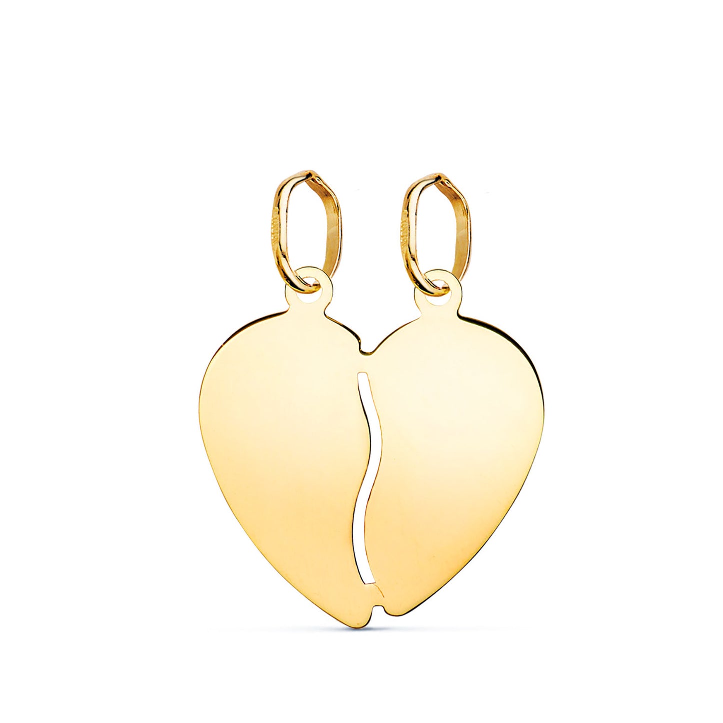 Colgante Corazon Partido en Brillo. Medida: 17 x 15 mm de oro amarillo 18K