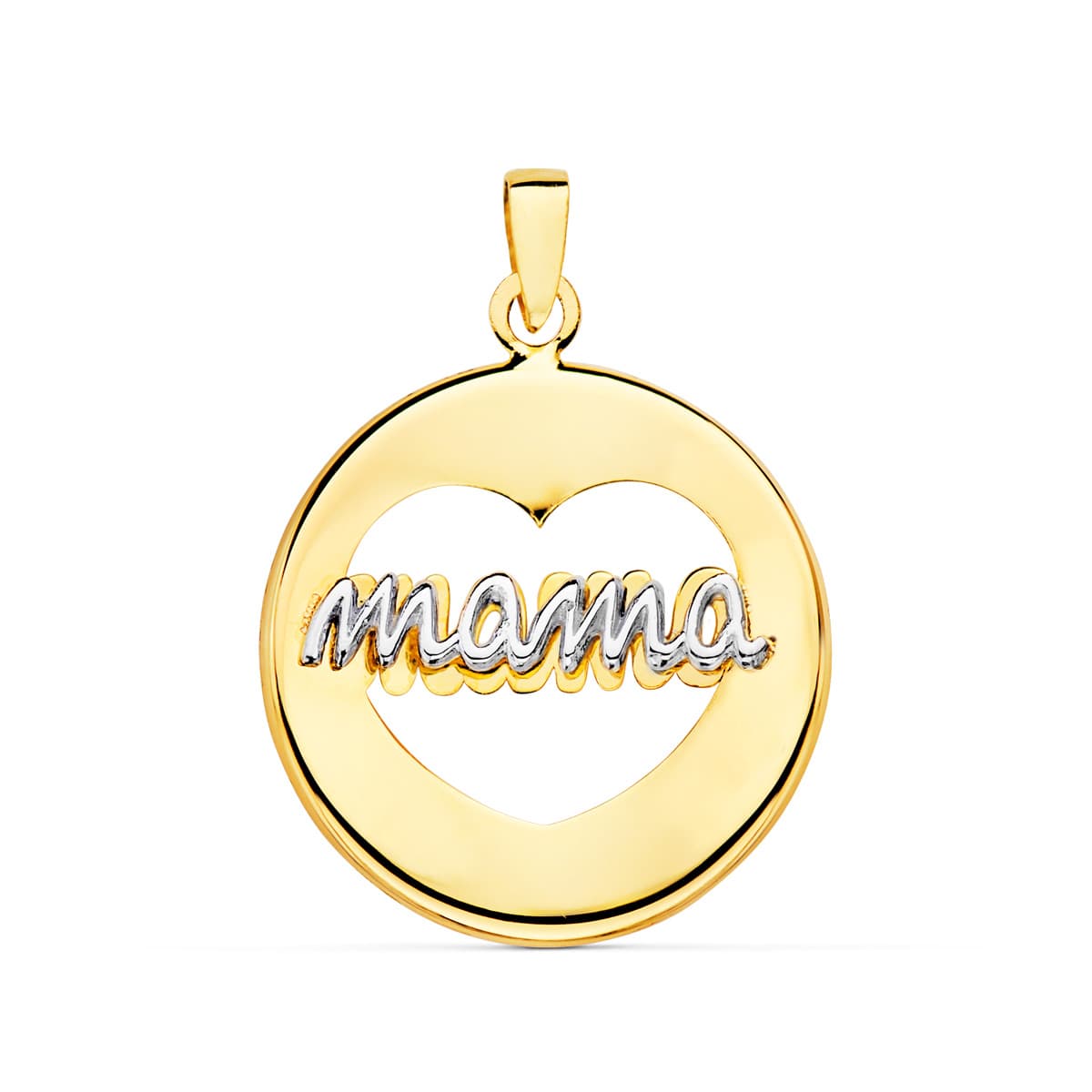 18K COLGANTE ORO BICOLOR REDONDO CORAZON CALADO 18 MM