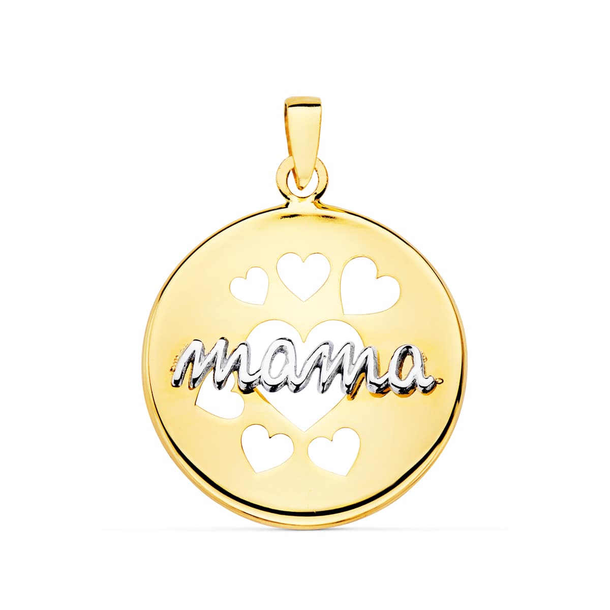 18K COLGANTE ORO BICOLOR REDONDO CON CORAZONES CALADOS 18 MM