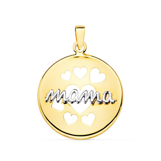 18K COLGANTE ORO BICOLOR REDONDO CON CORAZONES CALADOS 18 MM