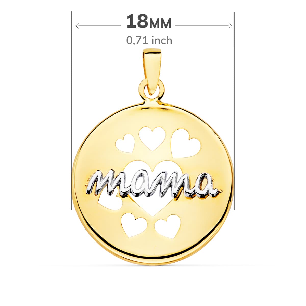18K COLGANTE ORO BICOLOR REDONDO CON CORAZONES CALADOS 18 MM