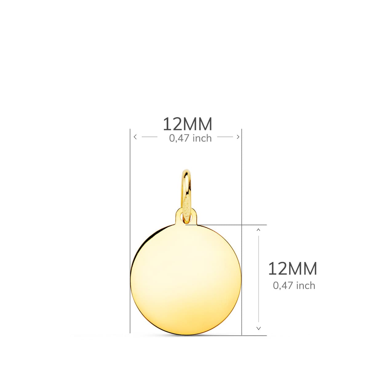 18K PLACA CHAPA DISCO ORO AMARILLO LISO EN BRILLO 12 MM