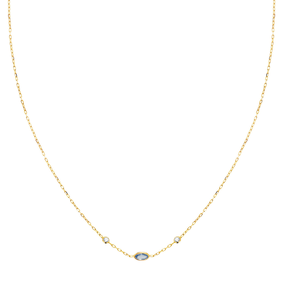 Gargantilla Colgante Aguamarina 5 x 3 mm Cadena Forzada 42 cm de oro amarillo 18K