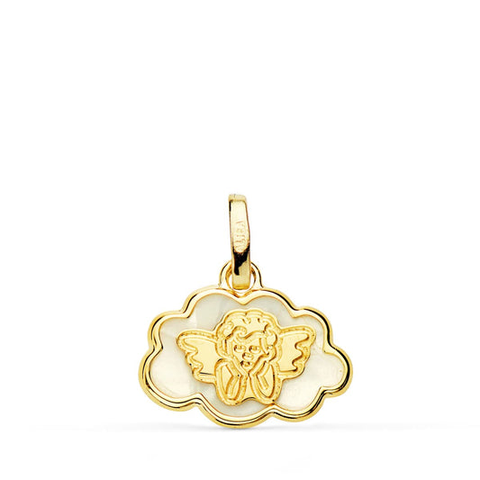 18K COLGANTE ORO AMARILLO ANGELITO BURLON NUBE NACAR 15X12 MM