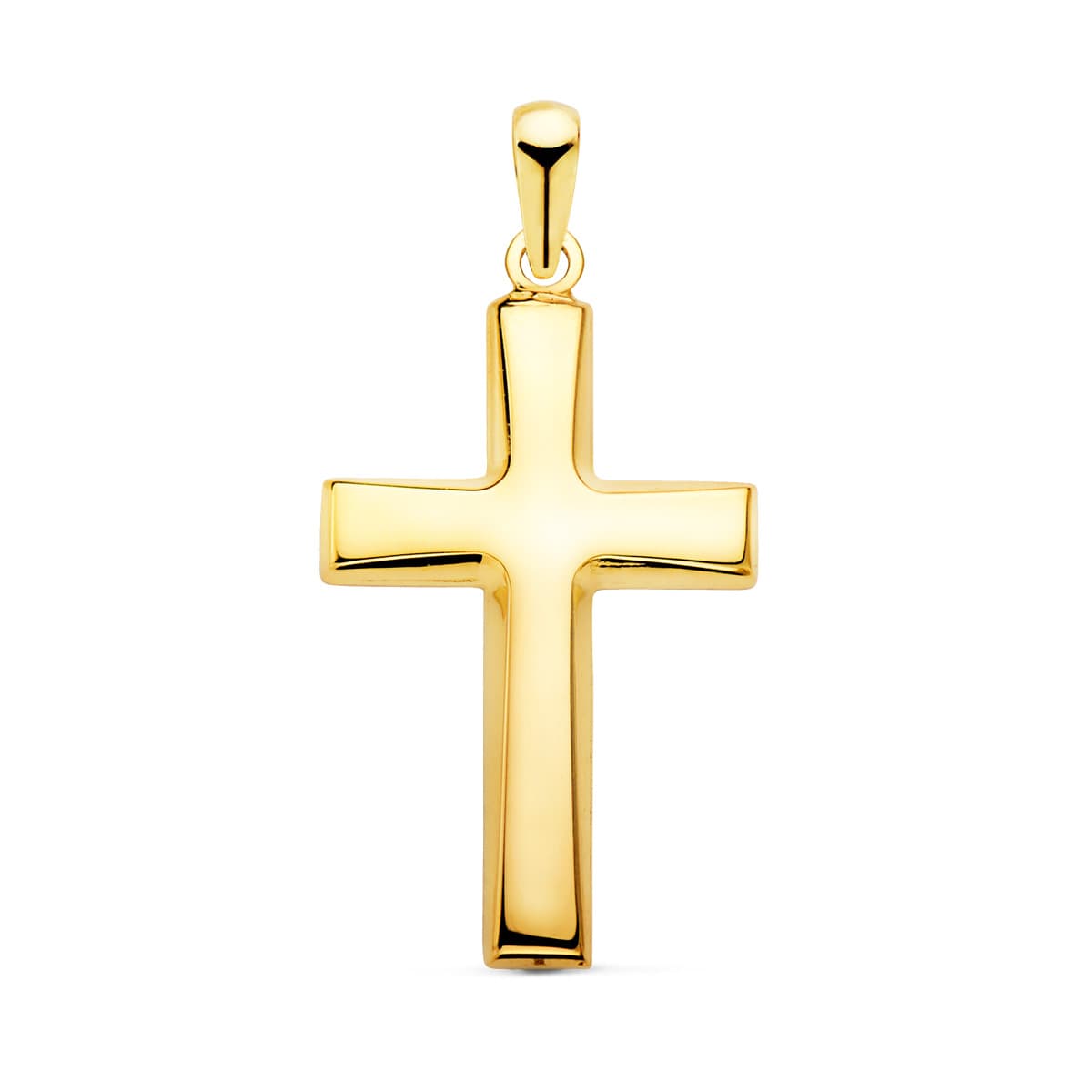Cruz Lisa Plana Hueca en Brillo 25 x 16 mm de oro amarillo 18K