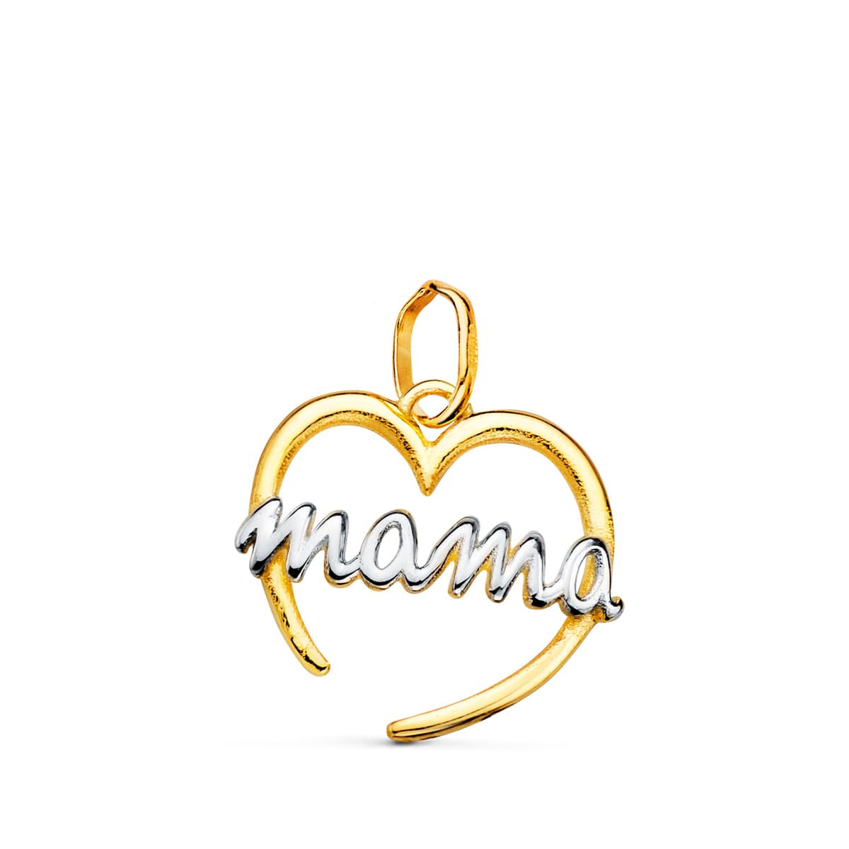 Colgante Bicolor Corazon con Mama de Balnco. 15 x 14 mm 18K