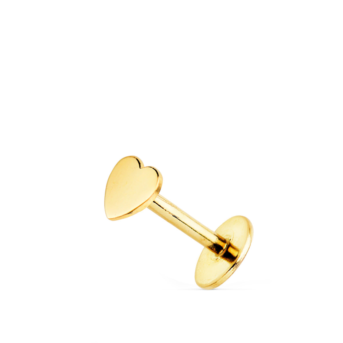 Piercing de Oreja con Corazon 5 x 3 mm. Cierre Tuerca de oro amarillo 18K