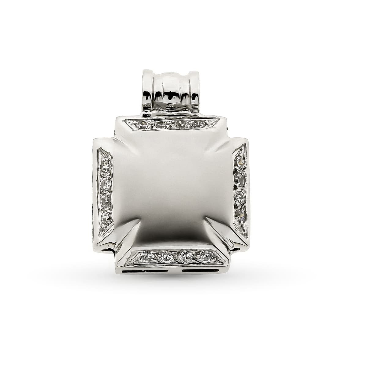 Cruz Hueca con Circonita 16 x 12 mm de oro blanco 18K
