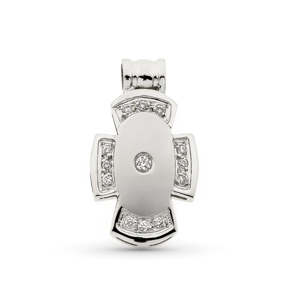 Cruz Hueca con Circonita 21 x 12 mm de oro blanco 18K